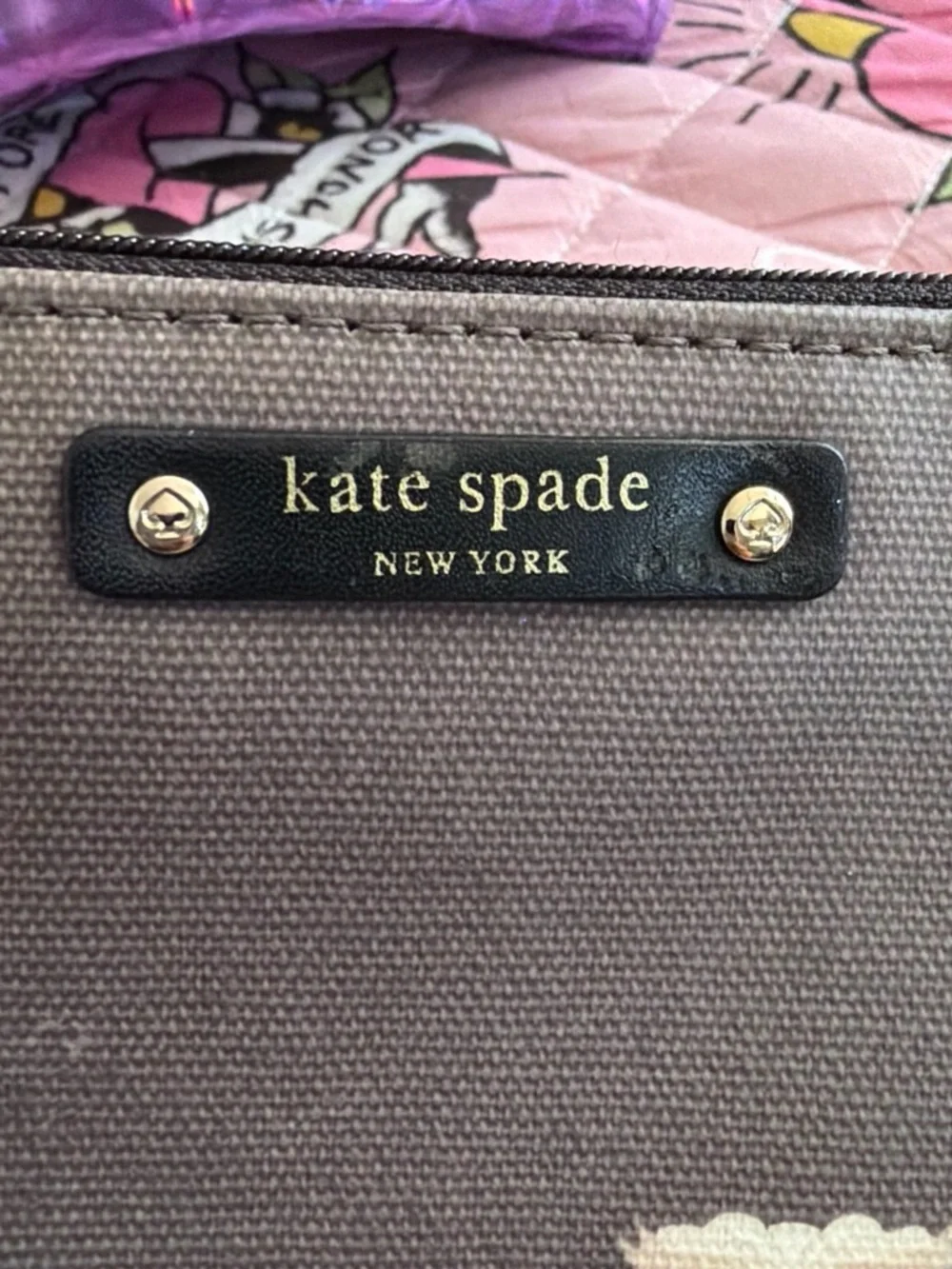 kate spade Canvas Clutch with Owl Print - Taupe and Cream Accents